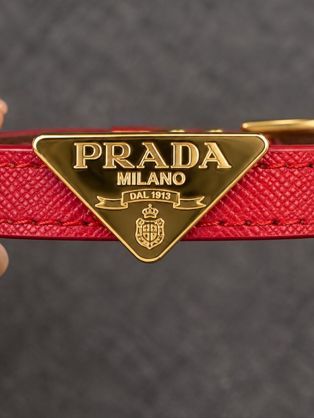 Prada Milano Red Leather Bracelet with Gold Logo